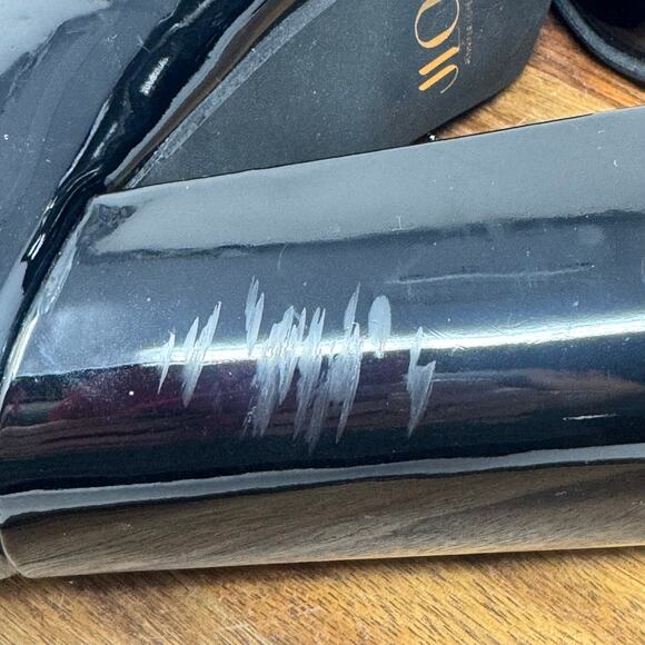 JLO Jennifer Lopez Mid Calf Ankle Black Patent Faux Leather Boots Shoes Size 9 - Picture 9 of 10